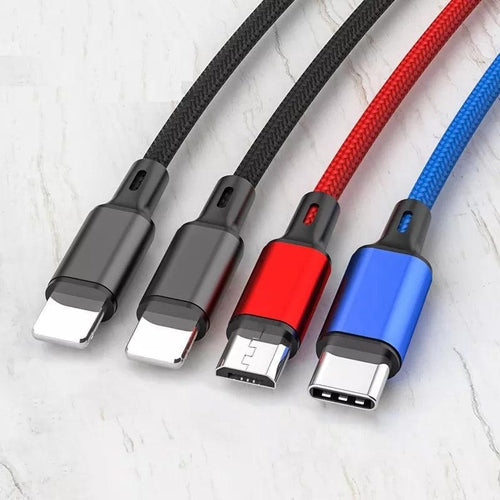 4-in-1 Multi Charging Cable 2 Pack - Phone/Type C/Micro USB, 4FT,