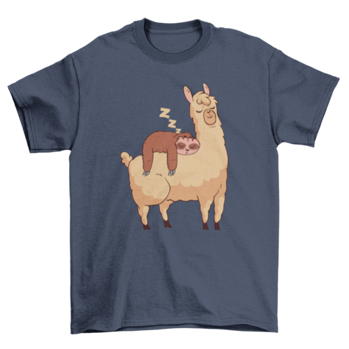 Sleeping Sloth Riding Llama Illustration T-shirt