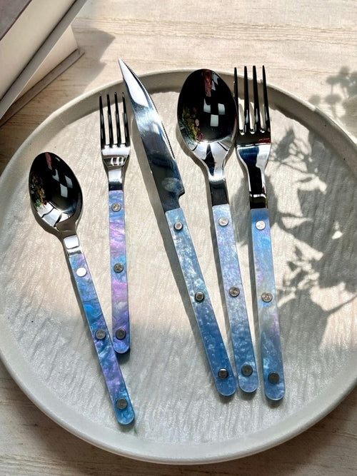 Set Of 10 Pcs Modern Nebula Cutlery, Bistrot Style Rivet Flatware Set