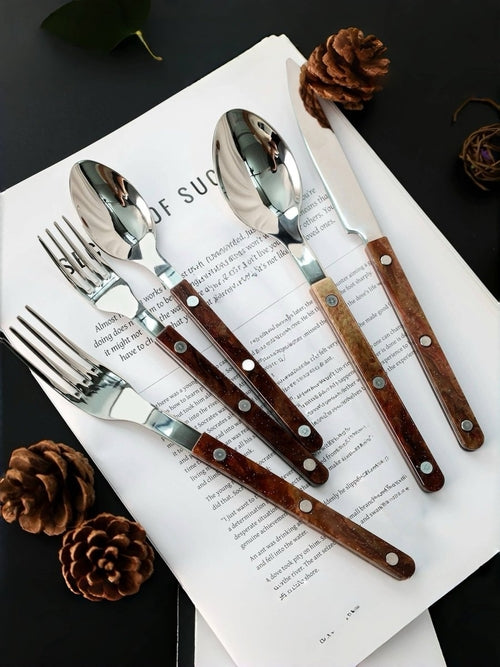 Set Of 10 Pcs Modern Nebula Cutlery, Bistrot Style Rivet Flatware Set