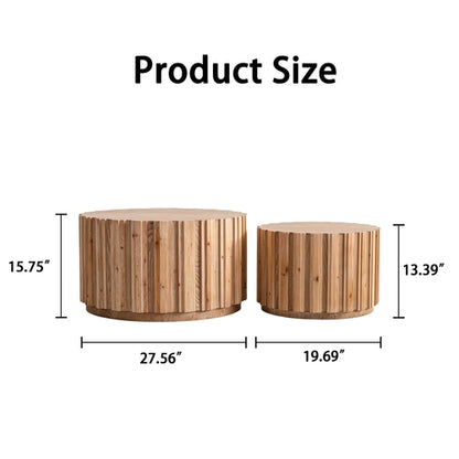 Round Nesting Coffee Tables Set of 2 with Vertical Slatted Wood-Look