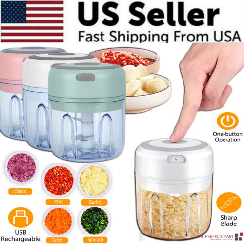 Electric 300ML Garlic Press Chopper Chili Onion Fruits Meat Mincer