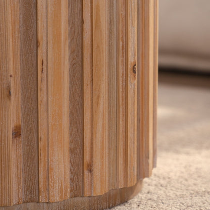 Round Nesting Coffee Tables Set of 2 with Vertical Slatted Wood-Look