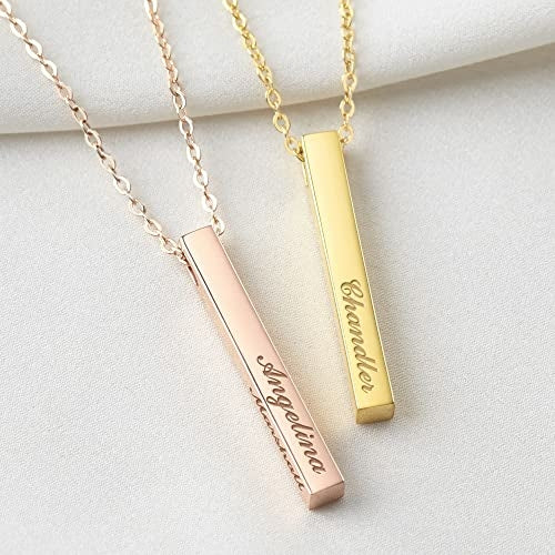 Personalized Mother Necklace, 4 Side Bar Necklace, Kids Names Necklace