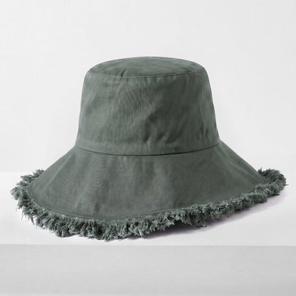 Frayed Cotton Bucket Hat for Summer – Stylish Casual Cotton Sun Hat