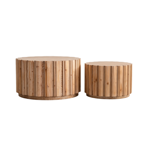 Round Nesting Coffee Tables Set of 2 with Vertical Slatted Wood-Look