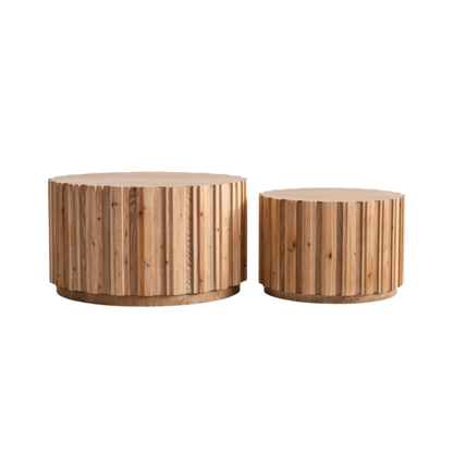 Round Nesting Coffee Tables Set of 2 with Vertical Slatted Wood-Look