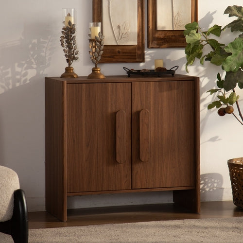 Walnut Sideboard Cabinet with Two Doors and Adjustable Interior