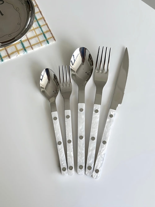 Set Of 10 Pcs Modern Nebula Cutlery, Bistrot Style Rivet Flatware Set