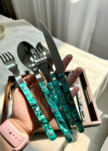 Set Of 10 Pcs Modern Elegant Terra Flatware - Bistrot Style Cutlery