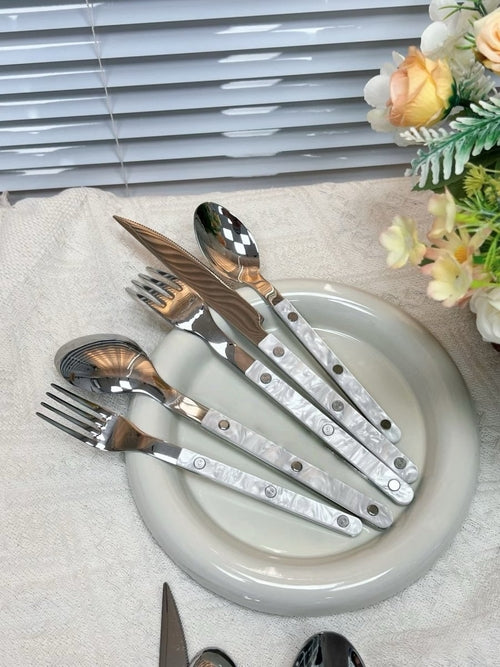Set Of 10 Pcs Modern Nebula Cutlery, Bistrot Style Rivet Flatware Set