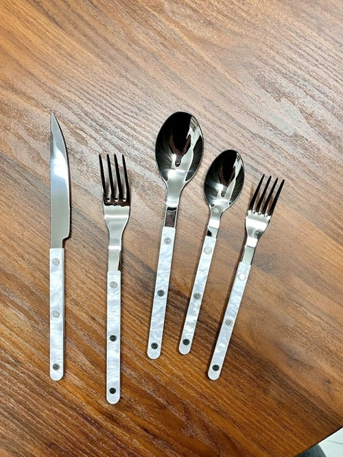 Set Of 10 Pcs Modern Nebula Cutlery, Bistrot Style Rivet Flatware Set