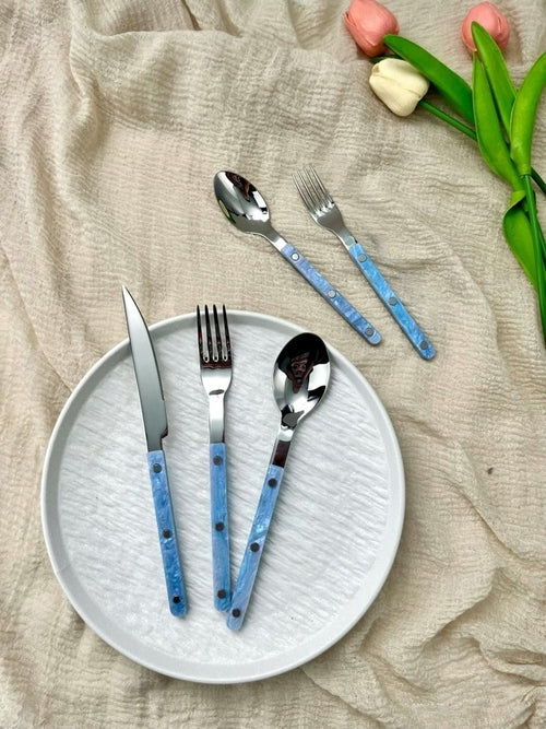 Set Of 10 Pcs Modern Nebula Cutlery, Bistrot Style Rivet Flatware Set